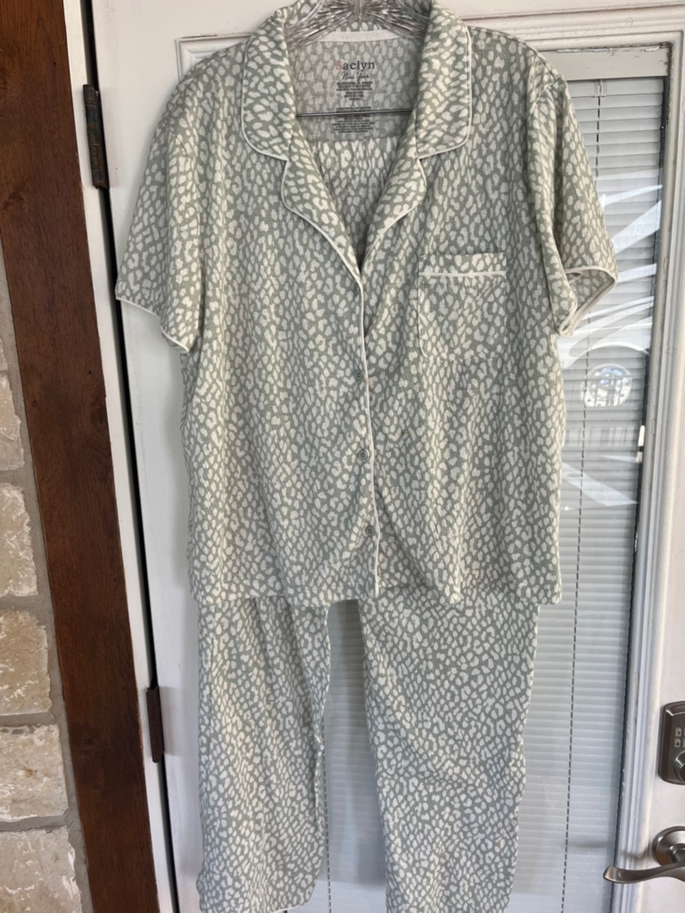 Button-Front Safe and White Pajama Set